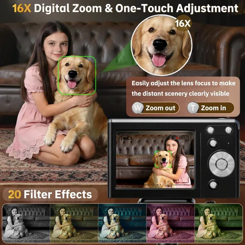 Miniatura 5 de Cámara digital 4K para enfoque automático de fotografía, zoom de 16X, cámara digital compacta portátil de 50 MP para apuntar y disparar, cámaras