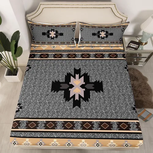 Miniatura 18 de Juego de sábanas bajeras de diseño nativo americano del suroeste para niños, niñas y adolescentes, juego de ropa de cama tribal para niños, niñas