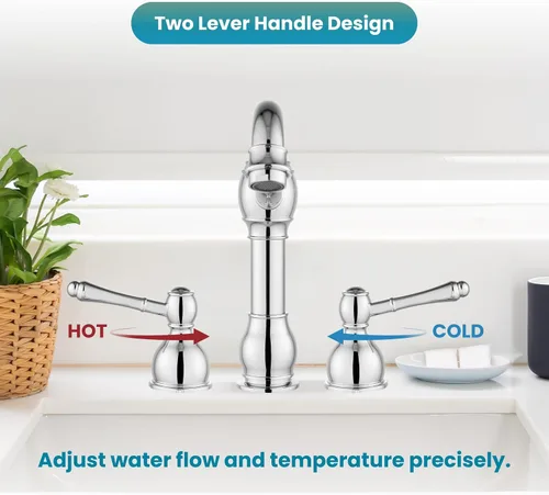 Miniatura 7 de gotonovo Grifos de baño de 8 pulgadas de extensión amplia para lavabo de 3 orificios, 2 manijas de palanca, montaje en cubierta con drenaje