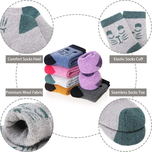 Miniatura 101 de Eocom 6 pares de calcetines de invierno cálidos de lana para niños y niñas