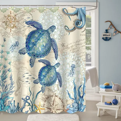Miniatura 17 de Aipon Cortina de ducha verde de mediados de siglo para baño, cortina de ducha abstracta de estilo bohemio, de tela moderna, impermeable, para baño