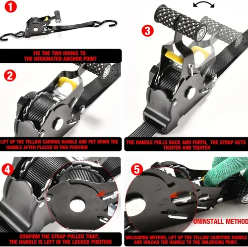 Miniatura 7 de Correas de amarre de trinquete retráctiles automáticas (paquete de 2), 1 pulgada x 10 pies, resistencia máxima a la rotura de 1500 libras, asas