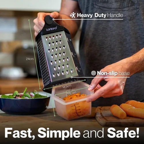 Miniatura 4 de Lantana Rallador de Queso para Cocina con Envase y Tapa - Triturador de Alimentos de Acero Inoxidable de Mano con Asa y 6 Funciones Esenciales