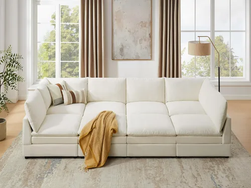 VANOMi Sofá Seccional Modular Cloud de 127" para Sala de Estar, Sofá Cama Moderno de Gran Tamaño con Asiento Profundo y Otomana de Cojín Grueso de