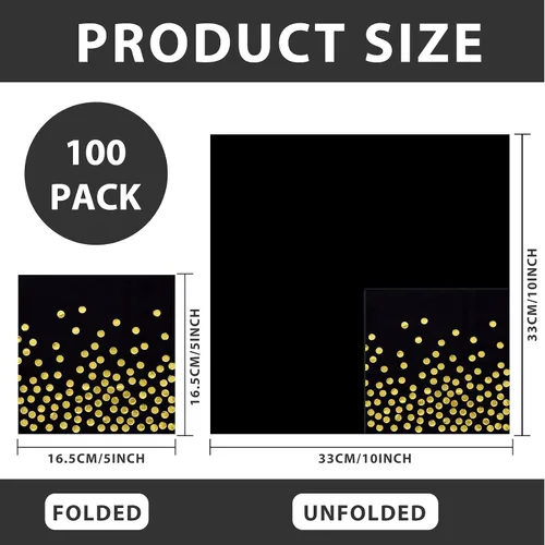 Miniatura 2 de 100 servilletas de cóctel desechables negras – Servilletas de papel negro y dorado para cumpleaños, boda, aniversario, Año Nuevo, fiesta