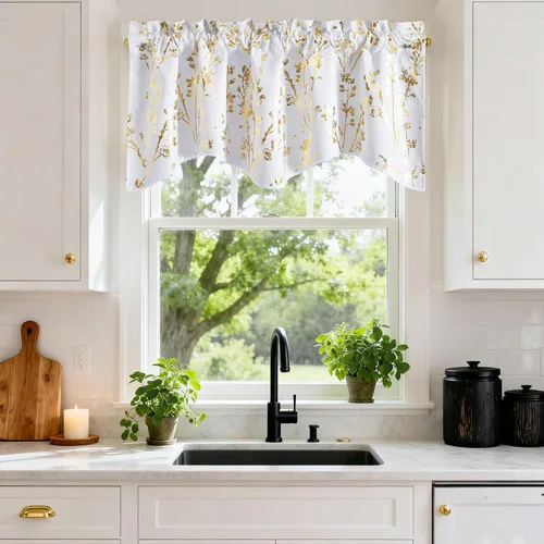 Miniatura 21 de NICETOWN Cenefa de ventana para dormitorio, ahorro de energía, bolsillo para barra, cenefa festoneada corta para ventana pequeña para lavandería