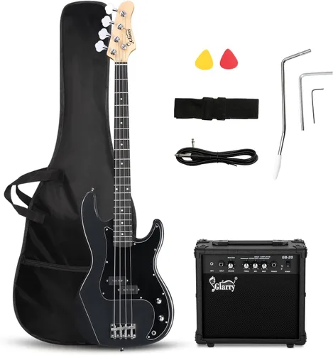 Miniatura 12 de GLARRY Kit para principiantes de bajo eléctrico de tamaño completo, 4 cuerdas, exquisito bajo de tilo con amplificador de 20 W, cable, correa, bolsa