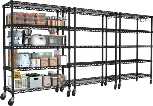 Miniatura 16 de PrimeZone Estantería de alambre de 74 pulgadas de alto, 1250 libras, estantes de almacenamiento de 5 niveles con ruedas, certificado NSF, estante