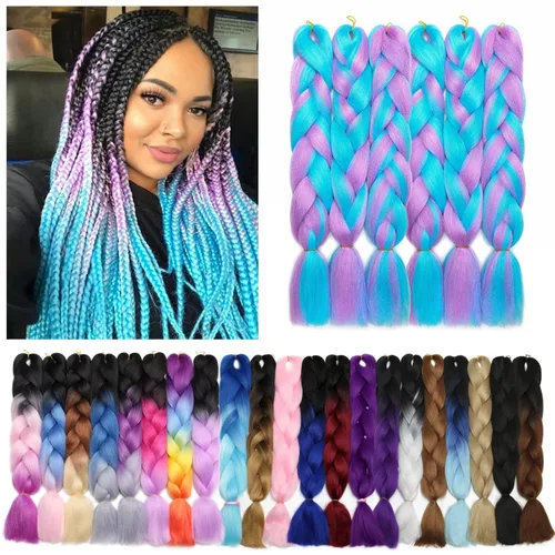 Miniatura 90 de Benehair Extensiones de cabello trenzado ombré de 24 pulgadas, 1 paquete de extensiones de cabello trenzado jumbo de alta temperatura, cabello