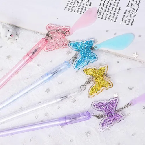 Miniatura 4 de 15 bolígrafos de gel con dije de mariposa, bolígrafo de gel novedoso, tinta neutra, bolígrafo de escritura, papelería, regalo para relleno