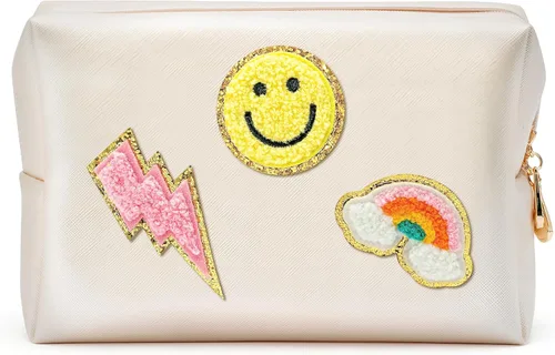 Miniatura 7 de LieToi Preppy Patch - Bolsa pequeña de cosméticos para artículos de tocador, de piel sintética, impermeable, portátil, bolsa organizadora de viaje