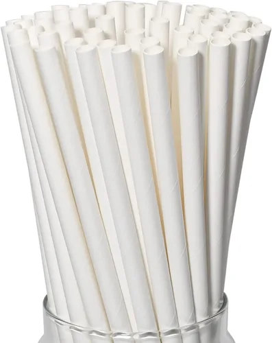 Miniatura 6 de Paquete de 300 pajitas de papel gigantes biodegradables de 10 pulgadas de largo, 0.315 in de ancho, envueltas individualmente, blanco liso