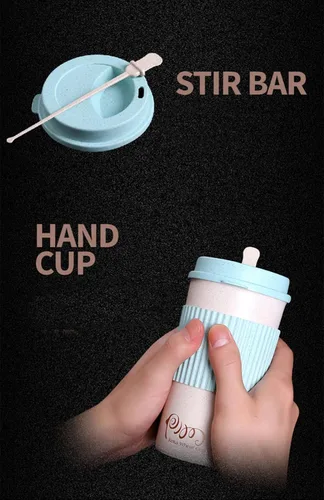 Miniatura 22 de Taza de café sellada con paja de trigo, taza de plástico portátil creativa, taza de alimentos de alto valor que acompaña a beber 16.9 fl oz/17 oz