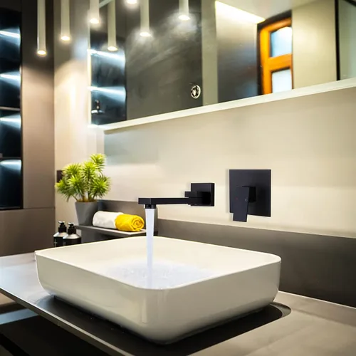 Miniatura 3 de Grifo de bañera de montaje en pared con boquilla extra larga, grifo de llenado de bañera de una sola manija con válvula de latón áspero, negro mate