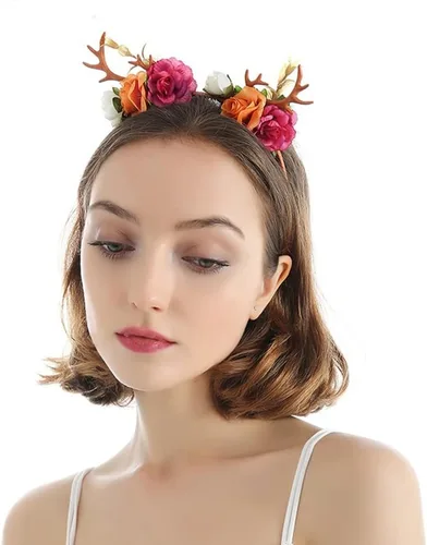 Miniatura 3 de Wiwpar Antlers - Diadema de ciervo, corona de pelo floral, festival y Navidad, bonito accesorio para mujeres y niñas (naranja)