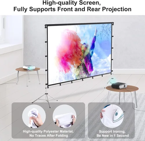 Miniatura 5 de Pantalla de proyector con soporte, Vamvo pantalla de proyección plegable portátil de 100 pulgadas con soporte de aleación de aluminio para películas