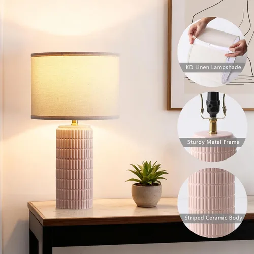 Miniatura 4 de Juego de 2 lámparas de mesa modernas de cerámica, lámpara de noche para decoración de dormitorio, lámpara de mesita de noche con 3 temperaturas