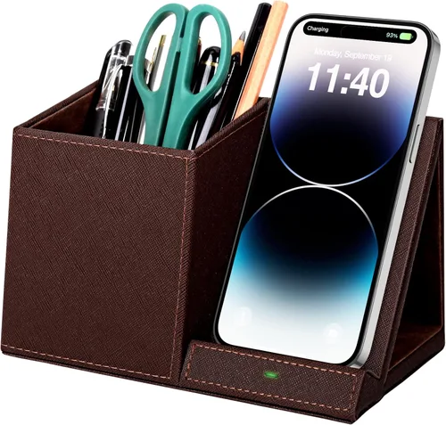 Miniatura 10 de Portaplumas de bambú para escritorio y organizador de mesita de noche con carga inalámbrica rápida para iPhone, Samsung y más – Accesorios