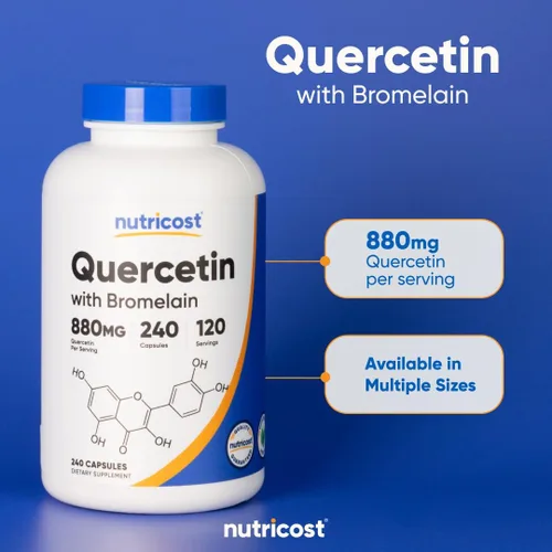 Miniatura 5 de Nutricost Quercetina 880 mg, 240 Cápsulas Vegetarianas con Bromelina (165 mg) – 120 Porciones (440 mg de Quercetina por Cápsula) – Sin Gluten, Sin