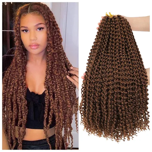 Miniatura 24 de Dansama - 7 paquetes de extensiones de cabello trenzado ondulado Passion Twist, extensiones de cabello de trenzas con ganchillo estilo mariposa, #1B