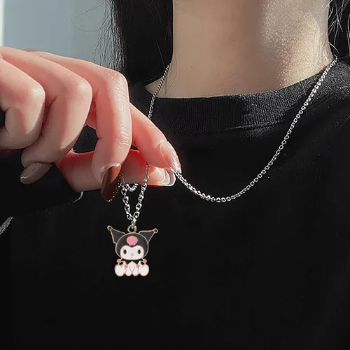 Miniatura 2 de Collar Kawaii My Melody And Kuromi Bff Collar para 2 bonitos collares estéticos colgantes, Acero aleado, vidrio aventurina
