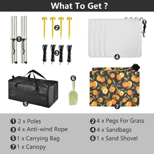 Miniatura 4 de Cute Nectarines Beach Tent & Canopy UPF50+ Easy Setup Large Portable Sun Shelter with Sandbags & Sand Shovel for Backyard and Camping