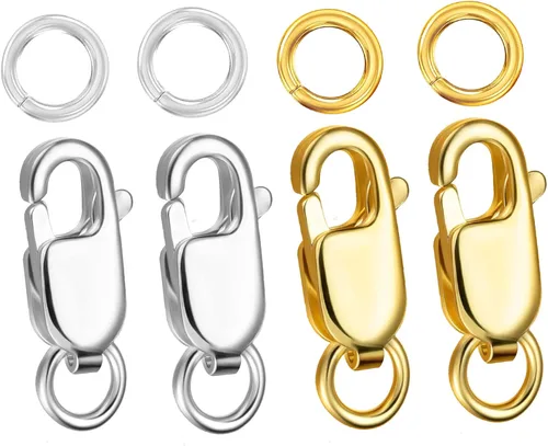kcctoo Cierre de pinza de langosta de plata con anillos de salto cerrados de oro de 14 quilates para la fabricación de joyas, fabricado en Italia de