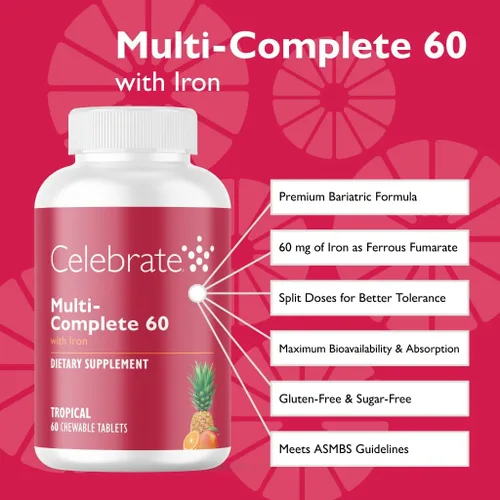 Miniatura 2 de Celebrate Vitamins - Masticables multicompletos, 60 mg de hierro, multivitamínico bariátrico diario para pacientes con gastrectomía de manga