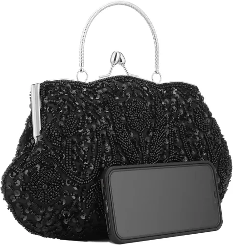 Miniatura 4 de Bolso de noche de diseñador floral con cuentas de lentejuelas diseño vintage besos cerradura satén embrague bolso bolso de mano de boda fiesta