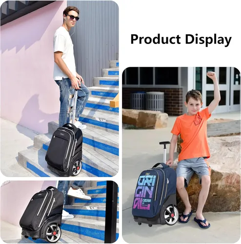 Miniatura 18 de NEW TILAMI Mochila con ruedas de 19 pulgadas con bolsa de almuerzo para niñas y niños, mochila para laptop con ruedas, bolsa de mano duradera