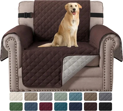 Miniatura 47 de H.VERSAILTEX Funda de sofá resistente al agua para sofá de 3 cojines, reversible, protector de muebles acolchado con correa elástica, funda de sofá