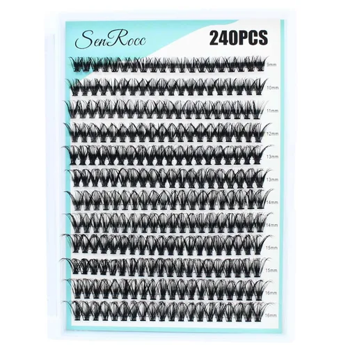 Miniatura 5 de Extensiones de racimos de pestañas, 240 unidades, extensiones de pestañas largas individuales 40D, aspecto natural, pestañas de imitación de visón