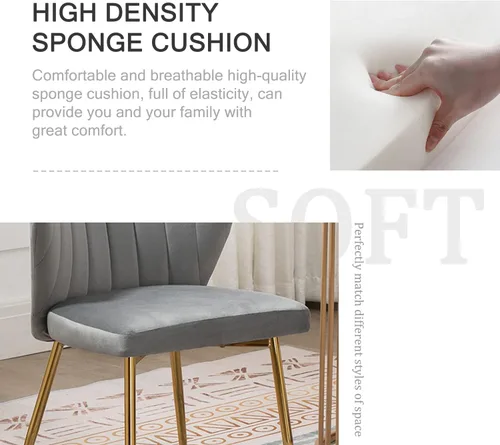 Miniatura 7 de Nrizc Juego de 2 sillas de comedor tapizadas, sillas de comedor de terciopelo con patas de metal dorado, sillas de comedor modernas de mediados