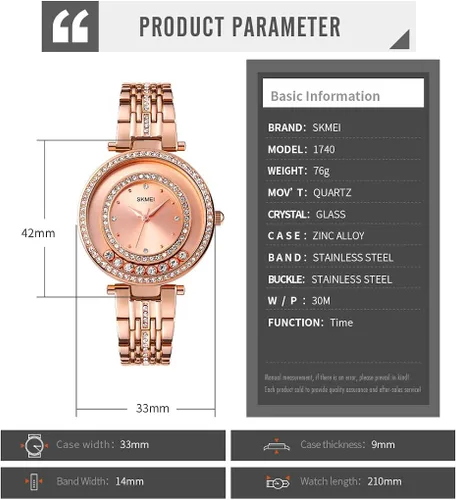 Miniatura 6 de SKMEI Lady Watches for Women Female Bling Dress Fashion Luxury Diamond Business Casual Analog Quartz Waterproof Stainless Steel Wristwatches Gifts