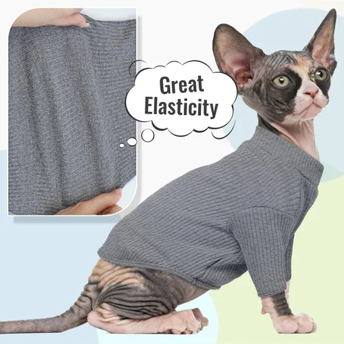 Miniatura 5 de DENTRUN Sphynx Camisas para Gatos Sin Pelo Suéter Pullover Camisetas para Gatitos, Ropa para Gatos Transpirable Suéter de Cuello Alto Adorable Ropa