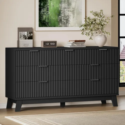 Miniatura 66 de BORNOON Cómoda alta de 46" para dormitorio, cómoda de 6 cajones acanalados, cómoda moderna de madera con almacenamiento profundo, correderas