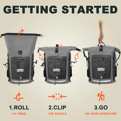 Miniatura 6 de OSAH DRYPAK Mochila impermeable Bolsa seca – Mochila de senderismo enrollable para viajes, kayak, canotaje, camping y pesca, Gris, Ocio