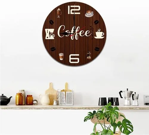 Miniatura 4 de Reloj de pared de café de 10 pulgadas, reloj redondo de madera de café, reloj silencioso sin tictac, relojes vintage de granja para oficina, hogar