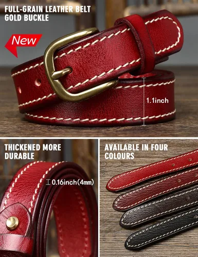 Miniatura 51 de Cinturones para mujer para jeans de 1.1 pulgadas de ancho, cinturones para vestidos de cuero de grano completo con hebilla dorada, caja de regalo