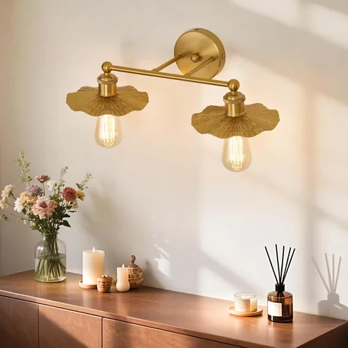Miniatura 9 de ZGLAOJT 2 Luces Vintage para Tocador Doradas Accesorios de Iluminación para Baño Sobre Espejo.