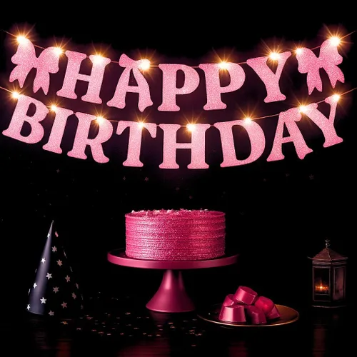Miniatura 11 de KatchOn, Cartel de feliz cumpleaños negro con purpurina iluminada – Prestrung, 10 pies Letrero iluminado de feliz cumpleaños Decoraciones