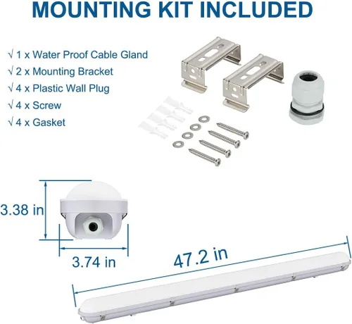 Miniatura 5 de DAKASON Luz LED hermética de vapor de 4 pies 60 W 6600 lm (120 W equivalente), luz LED impermeable para tienda al aire libre, 5000 K, IP65, 100-277