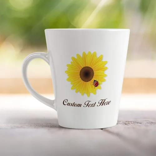 Miniatura 3 de Taza de café con leche personalizada de cerámica Taza de girasol y mariquita Naturaleza Flores y plantas Taza de té 12 Oz Texto personalizado aquí