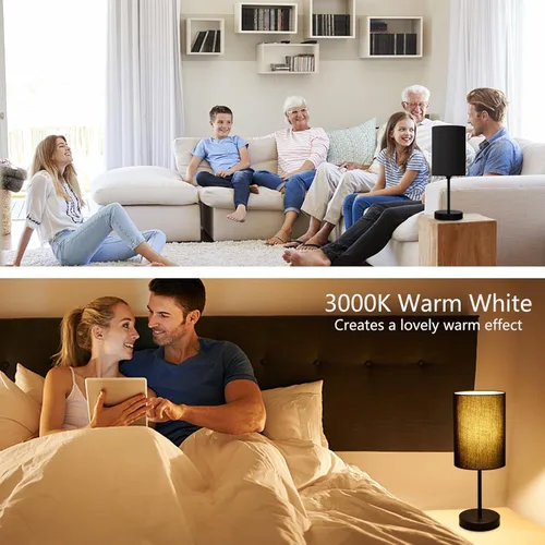 Miniatura 9 de RISLG Juego de 2 lámparas de mesa para recámara, lámparas de noche para mesita de noche con interruptor de cable, lámparas de escritorio
