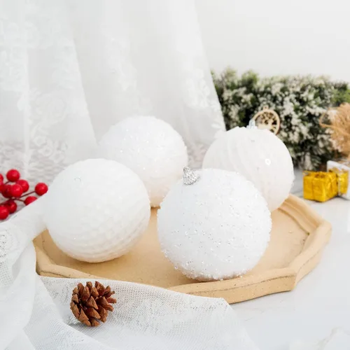 Miniatura 8 de Juego de 8 bolas de Navidad de 3.94 pulgadas, bolas de espuma de lentejuelas con purpurina, irrompibles, decoraciones de árbol de Navidad, juego