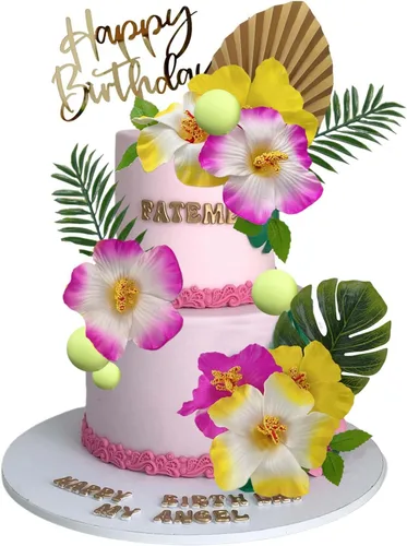 Miniatura 3 de 25 decoraciones de pastel hawaiano para decoración de pasteles de verano con bonitas figuras y hojas de palmera de flores de hibisco para fiestas