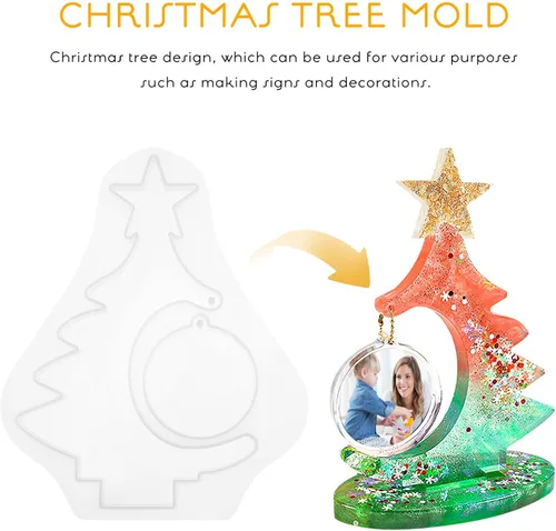 Miniatura 6 de IMIKEYA Moldes de resina para marco de fotos: molde de marco de imagen de árbol de Navidad 3D, marco de fotos de bricolaje, molde de silicona