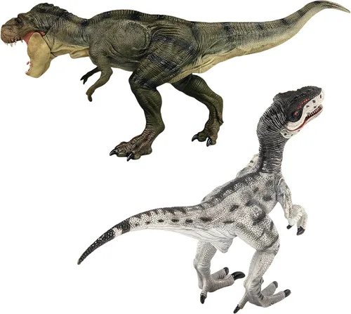 Miniatura 3 de Gemini&Genius Tyrannosaurus Rex y Velociraptor Set con mandíbula movible, juguetes de dinosaurio, figuras de acción del mundo de dinosaurios