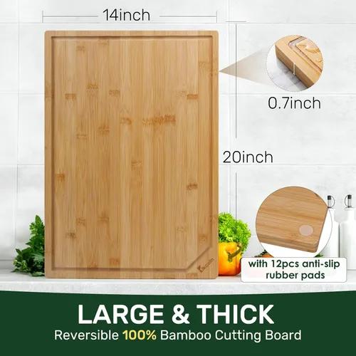 Miniatura 3 de Tabla de cortar de bambú para cocina, tabla de cortar de madera extra grande con ranura profunda para jugo y mango, tabla de cortar resistente