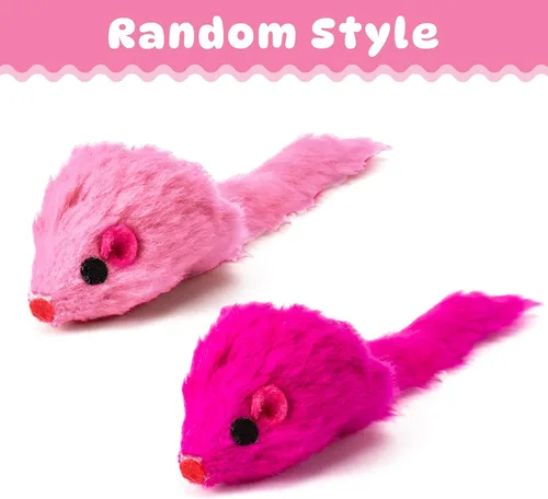 Miniatura 7 de MALLMALL6 Juego de juguetes interactivos para gatos, paquete de 27 piezas, paquete de 27 piezas, plumas rosadas, varita, resortes, ratones, sisal